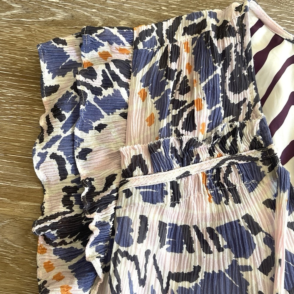 Marie Oliver Flutter Sleeve Blouse Small Zebra Lined Crinkle Fabric V-Neck Ties - Picture 6 of 8